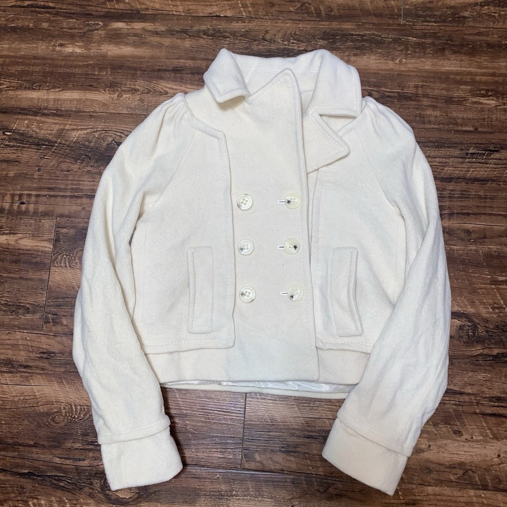 BCBGMaxazria‎ Cream Womens Button Up Double Breasted Coat Large